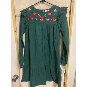 Long Sleeve Green Embroidered flowers Cat and Jack dress New with tags XL (14)